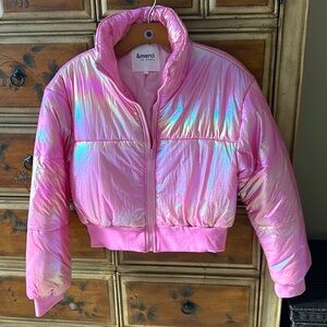 &Merci Cropped Pink Puffer Jacket